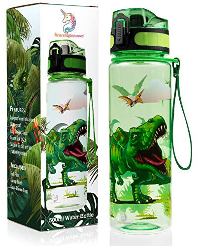 HeavenlyUnicorns Kids Dinosaur Water Bottle, 500ml BPA Free Tritan, LEAKPROOF, SHATTERPROOF Reusable Drinking Bottle, Recyclable Plastic - Ideal For School Nursery Sports Picnic