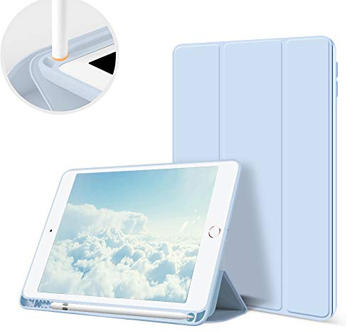 aoub Hülle für iPad 9./8./7. Generation 10,2 Zoll 2021/2020/2019 | Hülle mit Stifthalter Dünn Leicht Smart Schutzhülle Standabdeckung Auto Aufwachen/Schlafen für iPad 9/8/7 Gen, Hellblau