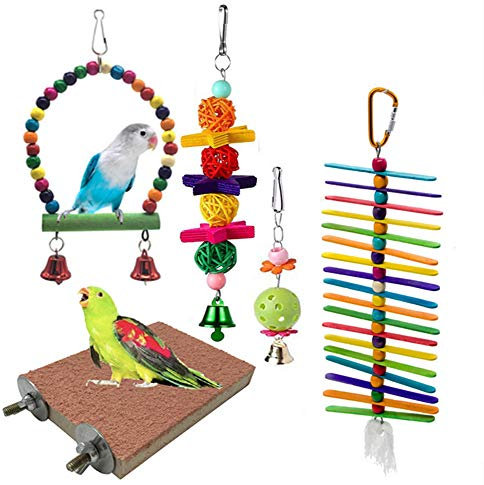 Ototon 5 Stück Vogelspielzeug aus Naturholz für Gras, Schaukel, Leiter, Zubehör zum Aufhängen, Dekoration, kreativ, für Papageien, kleine Tiere
