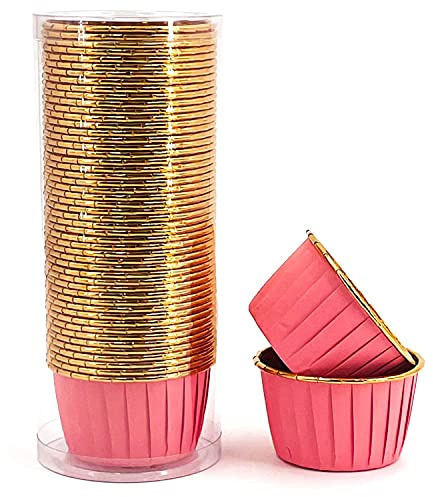 ANCLLO - 50 Pirottini per Cupcake, Fodere per Muffin, Mini Bicchieri di Carta per Cupcake, Involucri per Muffin Metallizzati per Cupcakes, Compleanno, Matrimonio, Festa - in Alluminio, Colore: Rosso
