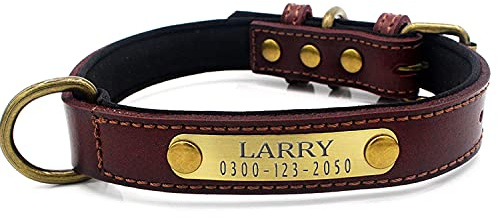 Weich Gepolstertes Hundehalsbänder und Leine Personalisierte Leder mit Namen und Telefonnummer Braun Welpen Halsband für Kleine Mittlere Große Hunde S 1,3 cm Breit Verstellbar 27-33 cm