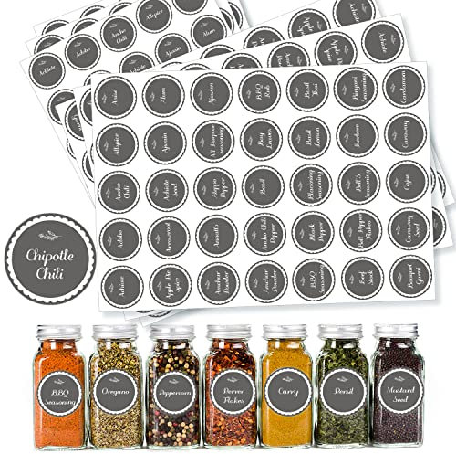 160 Round Herb and Spice Labels for jars, Prefdo Waterproof Printed Seasoning Label Stickers Heavyweight Vinyl for Pantry Spice Organization（Gray）