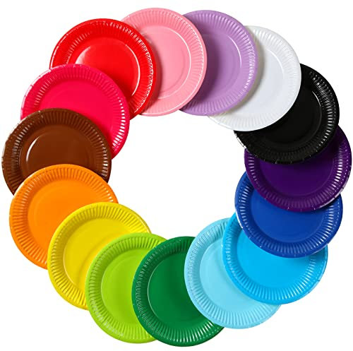 Thenshop 300 Pcs Colorful Paper Plates 7 Inch Disposable Party Plates for Dessert Cake Birthday Party Supplies(Classic Colors)