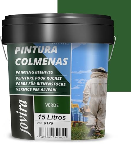JOVIRA PINTURAS Pintura Colmenas al Agua, acabado Mate. Especial para Apicultura. Protege el interior y exterior de la colmena. (15 Litros, Verde) A-57