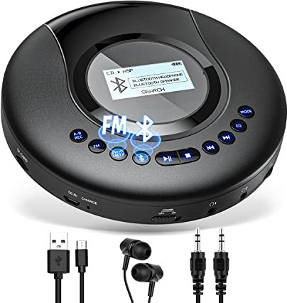 Lecteur CD Portable, Arafuna Lecteur CD Bluetooth pour Voiture et Enfants, Discman Rechargeable 2000 mAh avec écran LCD, Protection Antichoc baladeur CD FM Petit avec écouteurs
