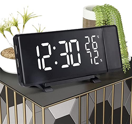 Sveglia Digitale A Proiezione, Sveglia A Specchio Riutilizzabile, Sveglia Digitale A LED da 7,3, Proiettore Ruotabile di 180°, Temperatura, Data, modalità Notturna
