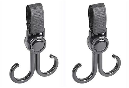 JOCXZI Ganchos para Cochecito,Gancho para Colgar Cochecito, Universal Enganches Carro Bebe,360 ° Giratorio Ganchos Carrito Bebé, para Colgar Pañales, Bolsas y Juguetes, 2 Piezas