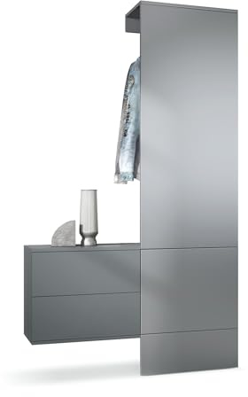Vladon Garderobe Carlton Set 2, Made in Germany, Wandgarderobe aus Deko-Paneel & hängender Schubladen-Kommode, Anthrazit matt/Graphit Seidenmatt (105 x 193 x 35 cm)