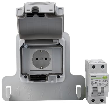 Prise pour voiture électrique, système de charge avec compteur de courant numérique LCD et interrupteur FI/disjoncteur IP66 (prise uniquement avec interrupteur RCBO Noark)