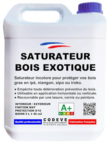 Saturateur Bois Exotique - Codeve Bois - 5L - Intérieur/extérieur - Pour La Protection D'un Bois Exotique En Ipé, Cumaru Sipo Ou Iroko.