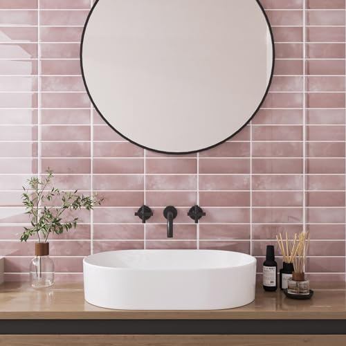 VaryPaper Dull Pink Birck Effect 3D Tile Stickers Self Adhesive Tiles 30.5cmx30.5cm 10 Pieces Peel and Stick Backsplash Kitchen Stick on Tiles Bathroom Wall Stickers Waterproof Tile Transfers