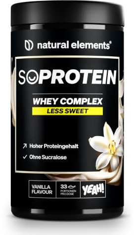 natural elements Whey Protein Pulver Vanille 1kg, 25g Protein pro Portion | Jetzt in der Dose statt im Beutel – nicht zu süß, nur natürliche Aromen – in Deutschland produziert & laborgeprüft.