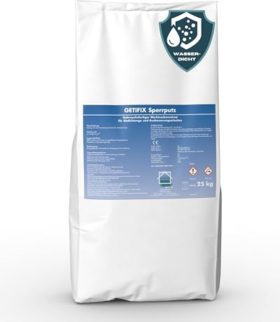 GETIFIX Sperrputz 25 kg, gebrauchsfertiger druckwasserdichter, schnellerhärtender Werktrockenmörtel für Innen-/Außenbereich, Keller, Sockeln [Einzelabnahme 1 Sack]