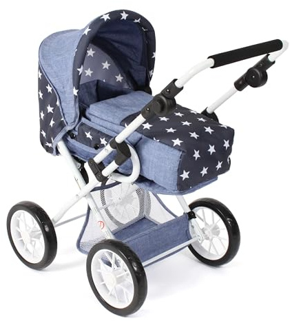 Bayer Chic 2000 - Passeggino per bambole Leni, passeggino combinato 2 in 1 con borsa per il trasporto estraibile, passeggino per bambole fino a 46 cm di dimensioni, asterisco navy, 64 x 37 x 68 cm