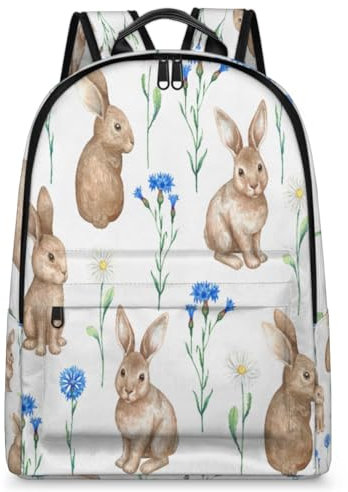 TropicalLife Kaninchen-Rucksack für Herren, Damen, Kinder, Mädchen, Jungen, Osterhasen-Blumenrucksack, großes Fassungsvermögen, 23,5 l, Rucksack, Schule, Büchertasche, Reisen, lässig, Laptop-Tasche,
