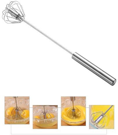 Stainless Steel Semi-Automatic Whisk, Wire Hand Push Rotary Blender, Mixer Egg Beater for Cooking, Beater, Stirring Kitchen Balloon Whisk (12inch)