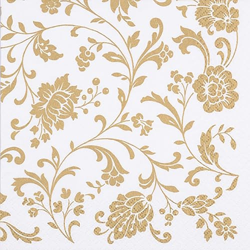 Servietten Papier 33x33cm 20 Stück Arabeske Motiv - hochwertig & nachhaltig - Einweg Hochzeitsservietten 3-lagig - Papierservietten für Hochzeit Gastronomie Alltag - Weiß Gold