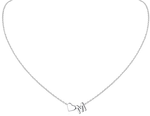 ChicSilver Colgante Mujer Letra M Collar Corazón Plata de Ley 925 Cadena Inicial Alfabeto Abecedario Nombre Regalo Madre Hija