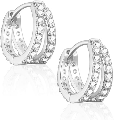 Ohrringe Silber 925 Creolen für Damen Herren, Silber/Gold Huggie Creolen Ohrringe mit AAA+ Zirkonia Schmuck Geschenk für Mädchen