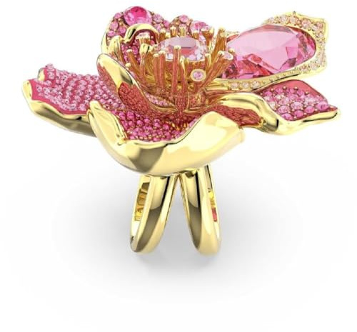 Swarovski Idyllia Cocktailring für Damen, vergoldet, Pavé-Fassung, Blume, Größe 58, Rosa, Kristall, Kristall