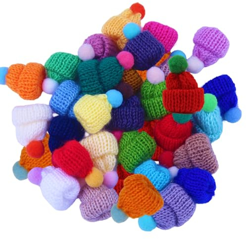 RobLuX 60 Stück Mini Strickmützen Mini Strickmütze des Weihnachten Finger Weinflasche Hut Wollgarn Hut Geeignet Geeignet für Weinflaschenhüte Weihnachtsdekorationen