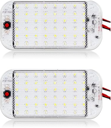 Luci LED da Tetto Interni Auto, 2 Pcs 12-85V 48 LED Super Luminosa, Lampada Camper per Auto Camion Van Barca Rimorchio Roulotte, Plafoniere con Pulsante di Interruttore Indipendente,per Camper,Van