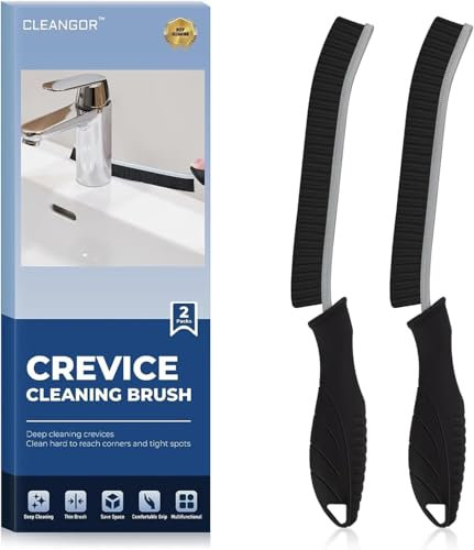 Cleangor Crevice Cleaning Brushes UK, Grout Cleaner Brush for Small Spaces to Reach, Magic Brush, Bathroom Accessory, Cleaning Tools, Cleaning Supplies for Shower, Toilet, Sink, Tile (2, Black)