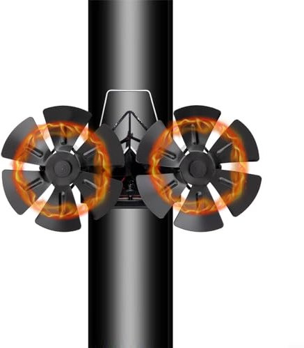 HEIBTENY Wandmontierter Doppelköpfiger 12-Blatt Kaminventilator Magnetisch Bodenventilator Funktioniert Geräuschlos Und Automatisch Keine Batterien Oder Strom Erforderlich