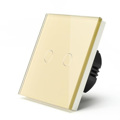 Interruptor de luz de pared,Interruptor de luz dom Interruptores táctiles estándar de 1/2/3 entradas y 1 vía, interruptor de luz for el hogar, negro, blanco, dorado, con Panel de cristal, interruptor