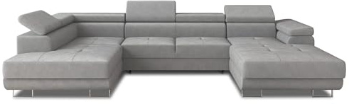 Sofnet Wohnlandschaft Caris U mit Schlaffunktion und einstellbare Kopfstützen, Ecksofa mit Zwei Bettkästen, Couch, Sofa, Bettsofa (Grau (Paros 05), Ecksofa Rechts)