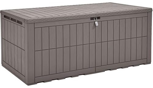 YITAHOME Outdoor Storage Box 833L Waterproof Deck Box for Garden Tools, Patio Cushions, and Pool Accessories, Lockable, Easy Assembly, Versatile Bench or Table (Taupe)