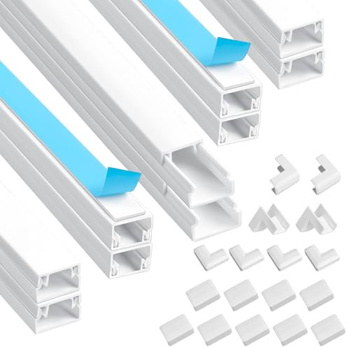 Romon Canalina Passacavi Muro, Kit di Canaline Passacavi da 4 m Bianca - Copri Cavi Verniciabili per TV - Canalina Passacavi Adesiva con Raccordi, Gomiti, Nastro per cavi, 0.4m*12mm*8mm, 10 Pezzi