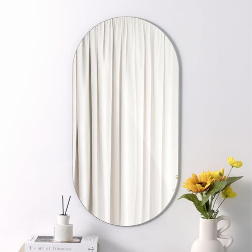 Navaris Specchio Ovale da Parete Senza Cornice - Specchio Bagno Ingresso Camera da Letto - Design Moderno e Decorativo - da Appendere in Verticale o Orizzontale - 75 x 38 x 0,5 cm