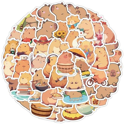 50 Stück Capybara Aufkleber für Jugendliche Teenager Kinder Erwachsene,Niedlich Animal wasserfeste Sticker für Laptop Computer Telefon Gitarre Skateboard Koffer Fahrrad Motorrad Gepäck Telefon Auto