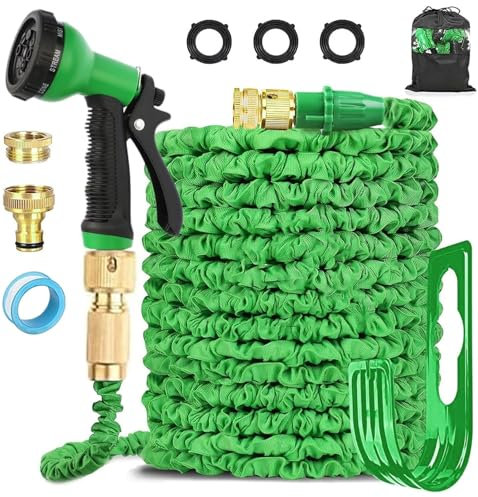 Tubo da giardino espandibile, tubo dell'acqua flessibile, 45 m, con 8 modalità di spruzzatura, connettore in ottone massiccio e adattatore da 3/10,2 cm e 1/5,1 cm per giardinaggio e lavaggio auto