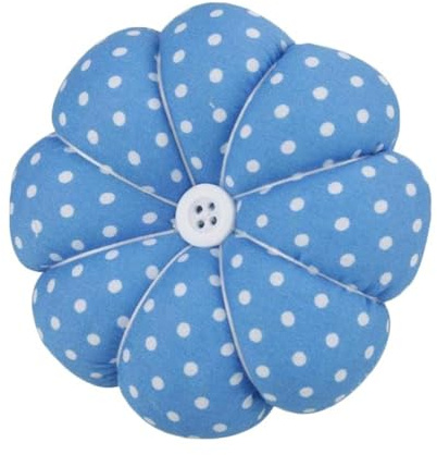Wearable Wrist Pin Cushion, 9cm Pumpkin Shape Double-Sided Sewing Pin Holder, Cotton Fabric Polyester Filled Needle Cushion with Elastic Band for Needlework, Quilting & Sewing Crafts, Blue