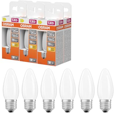Osram LED-Lampe Star Classic Kerze Filament 1,8W Matt E27 | LED Star Classic B 25 Filament, LED Lamps, Weiß, 35 mm dia, 15000 h, 6-Pack