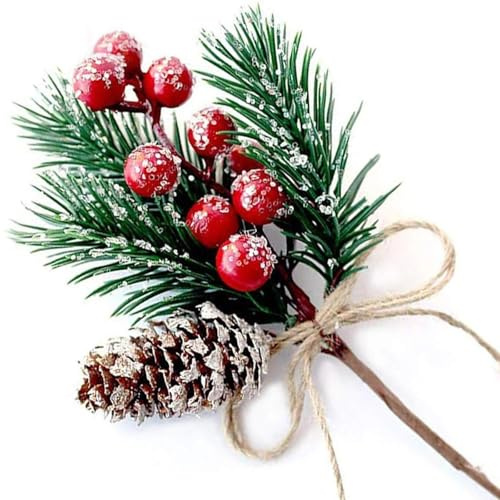 Bacche di Natale, steli rossi rami di pino sempreverdi, pigne artificiali a spruzzo, stelo di agrifoglio, decorazioni invernali per decorazioni fai da te, ghirlande natalizie, ghirlande, ornamenti