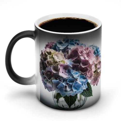LPAGBCNU Coffee Mug 11 Oz Hydrangea Flowers in Vase Color Changing Mugs, Heat Changing Coffee Mugs with Handle, Heat Sensitive Magic Mug for Women Men Funny Ceramic Cup for Tea Latte Milk Cocoa