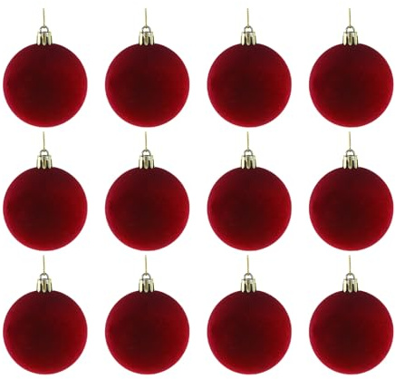Betoom Christmas Balls 12Pcs Red Velvet Flocked Tree Ornaments