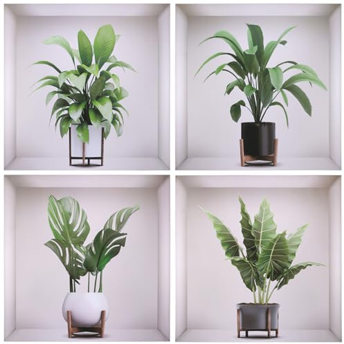 4 Pièces Sticker Muraux 3D Plante | 3D Autocollants Muraux Plantes Sticker Décoration pour Salon Cuisine Chambre Maison, 30 * 30cm