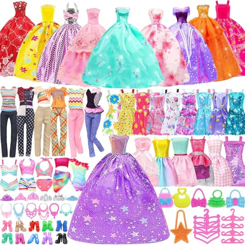 101 Teile Puppenkleidung für 29 cm Puppen, Kleider, Badeanzüge, Schmuck | 101-teiliges Puppenkleidung Set passend für 11,5 Zoll Puppen, ideal für kreatives und abwechslungsreiches Puppenspiel