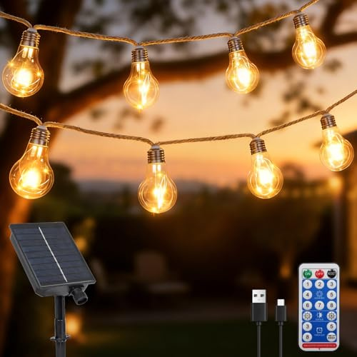DBFAIRY 10M Solar Lichterkette Aussen mit 20 Glühbirnen für Garten
