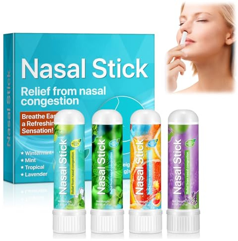4 Stück Nasal Stick,Minze Aromatherapie Naseninhalator mit Ätherischen Ölen,Schnelle Hilfe Bei Verstopfter Nase,Tragbarer Inhalierstift für Reisen