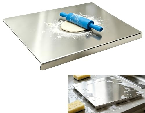 AEMCHDM Tabla de cortar para amasar de acero inoxidable 40x30 cm, tabla de cortar cocina para encimera, resistente a cuchillos, ideal para pan, repostería y uso doméstico profesional