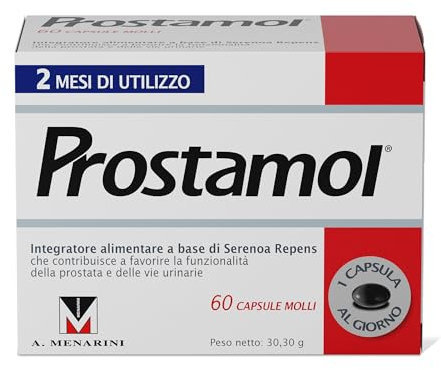 Prostamol 60 Capsule Molli - Integratore Alimentare a base di Serenoa repens (320 mg) per la Funzionalità della Prostata e delle Vie Urinarie. Senza Glutine.