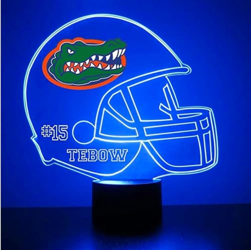 Custom University of Florida Gators Football Helmet LED Sign Night Light Lamp with Remote, Light Up Display with Personalized Name or Image, Customized, Made in The USA, Clear Acrylic, 16 Colors