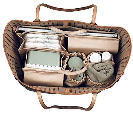 lilibell Windeltasche für Newborn Baby Essentials, Handtaschen Organizer für Eltern, Taschenorganizer mit Fach, Flexibel und Waschbare Wickeltasche für Baby, Ideal für Reisen, Classic M Beige