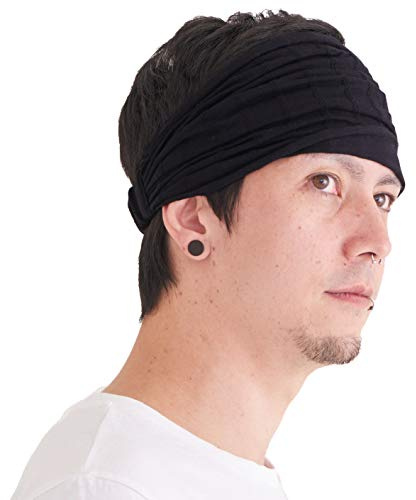 CHARM Baumwolle Haarband Stirnband Bandana Kopftuch, Schwarz | Unisex, Weich, Breites Sommer Kopf Tuch, Chemo Headband, Japanischer Stil
