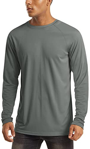 MAGCOMSEN Men's Long Sleeve T-Shirt Sun UV Protection Tops, Dark Grey, XL